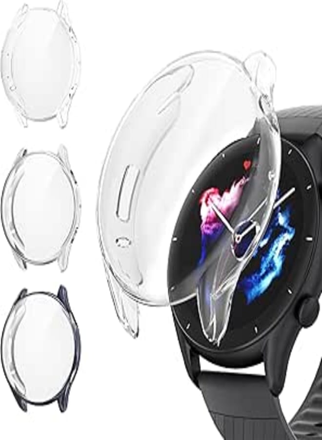 AK Pack of 3 Case Compatible with Amazfit GTR 3 Protective Case / Amazfit GTR 3 Pro Protective Case, Ultra Thin HD Protective Case, Fully Covered Silicone Case, Scratch-Resistant, Dustproof Protective